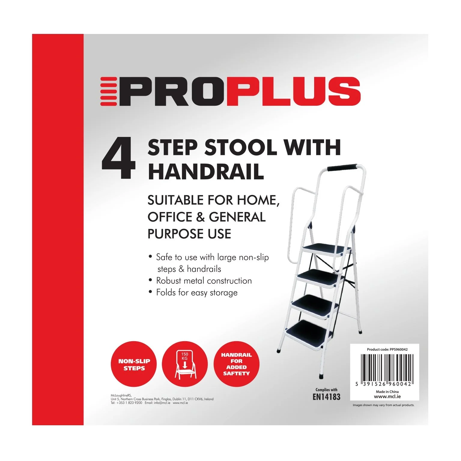 ProPlus 4 Tread Step Stool with Handrail White - Image 3
