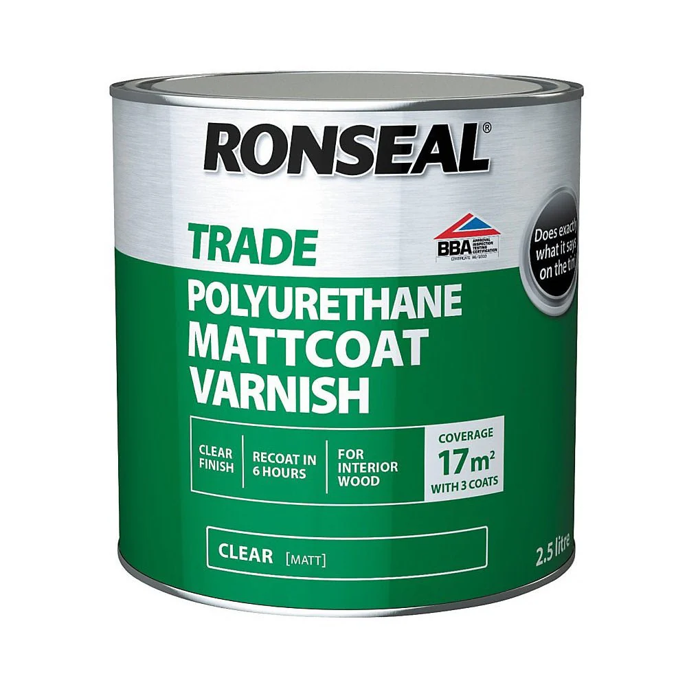 Ronseal Trade Polyurethane Interior Mattcoat Varnish Clear 2.5L
