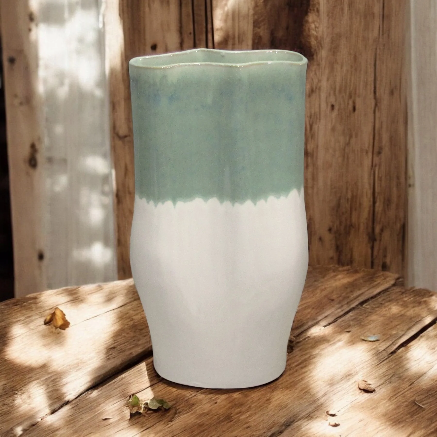 Sage Green and White Free Form Vase 36cm