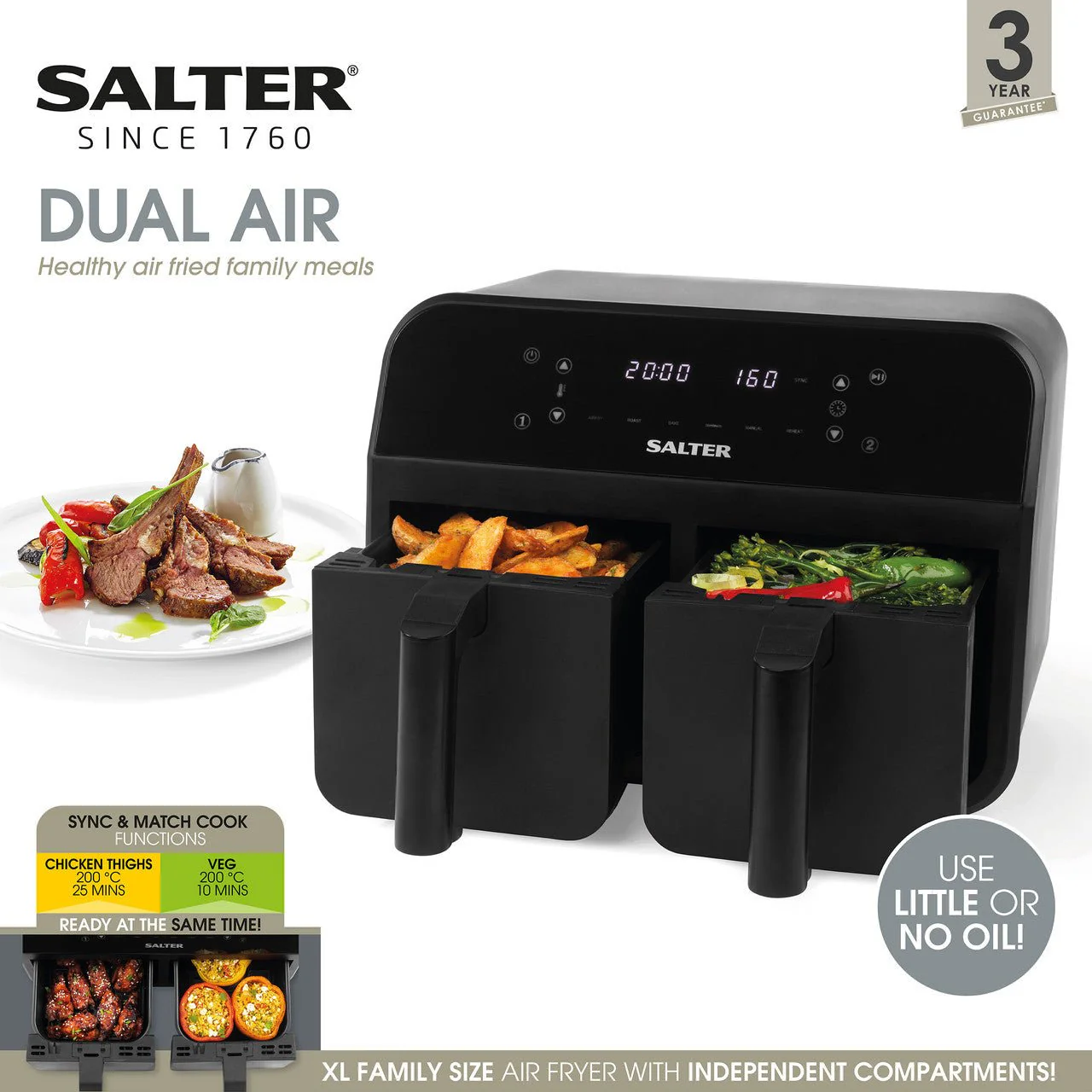 Salter 7.4L Dual Air Fryer BLACK EK4750BLK - Image 5