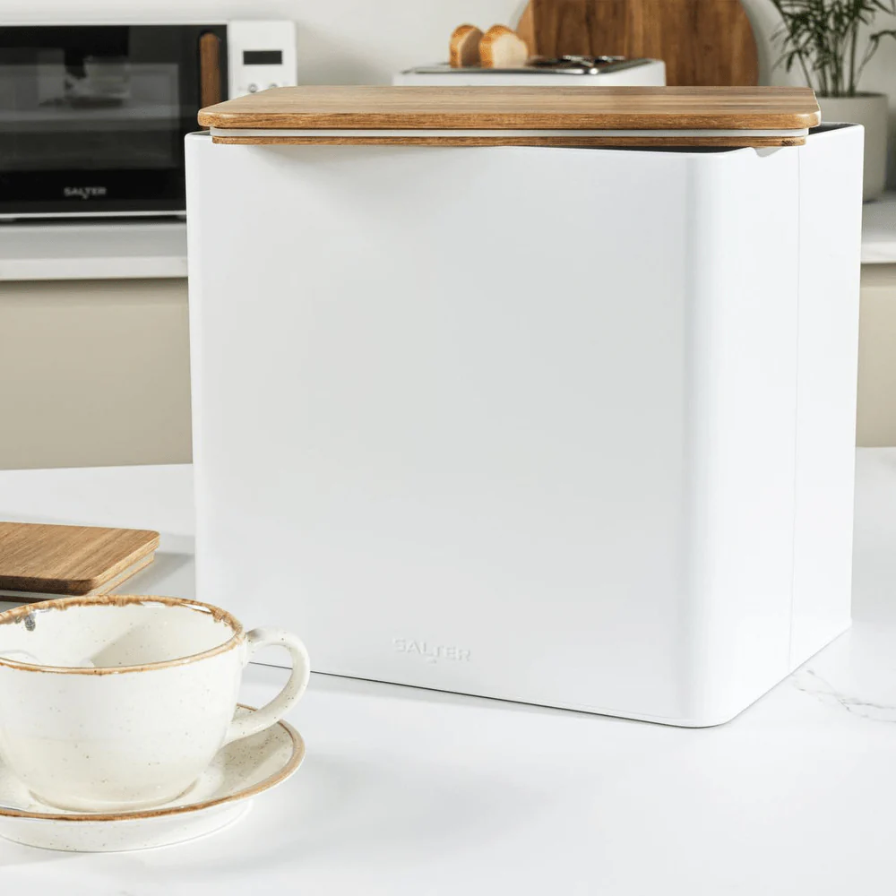 Salter Toronto Bread Bin – White/Wooden - Image 2
