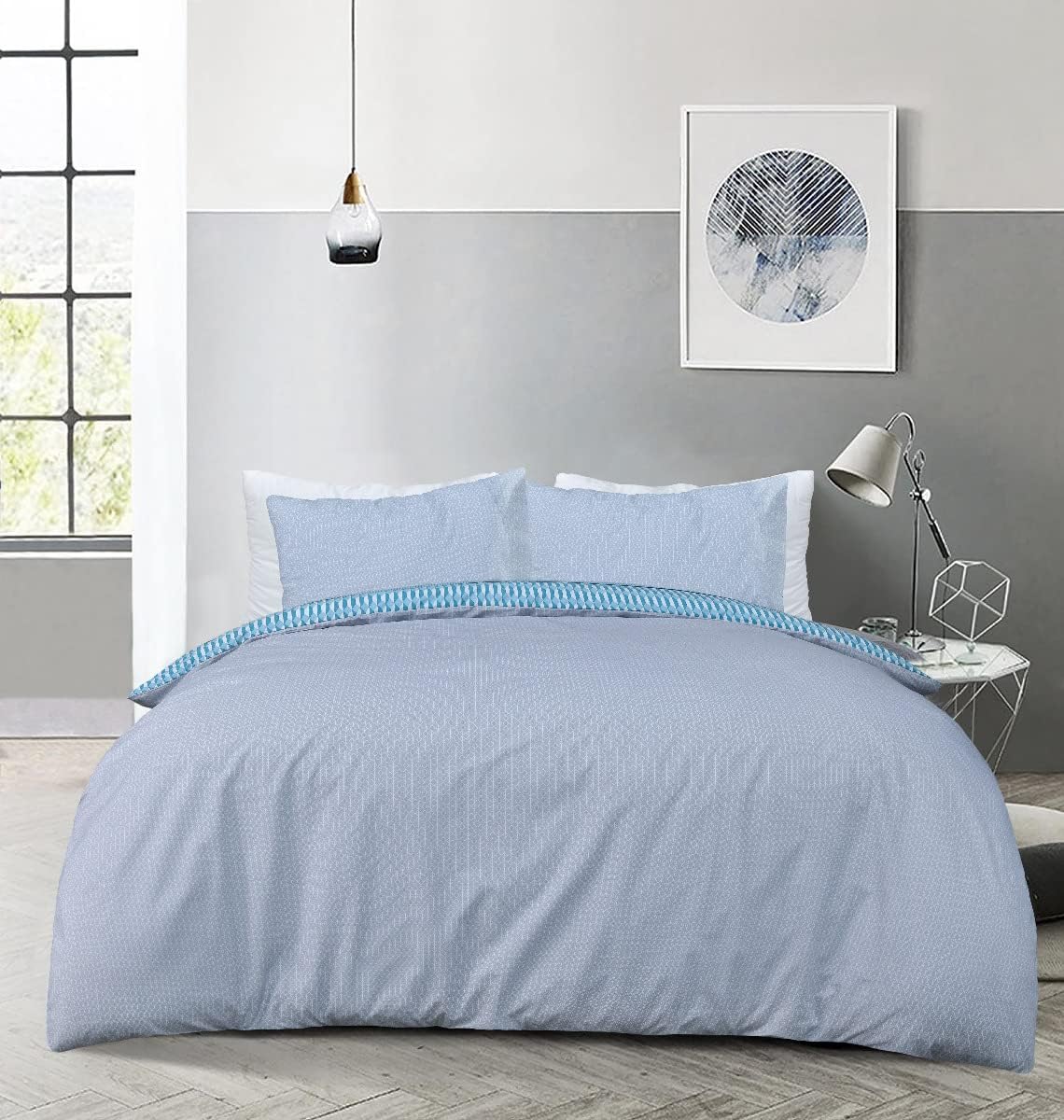 Sleepdown Stripe Geo Blue Duvet Set Kingsize - Image 2