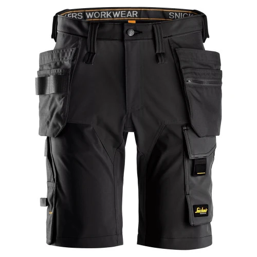 Snickers 6175 AllroundWork Stretch Shorts Holster Pockets Black/Black - Size 054 - 38" Waist