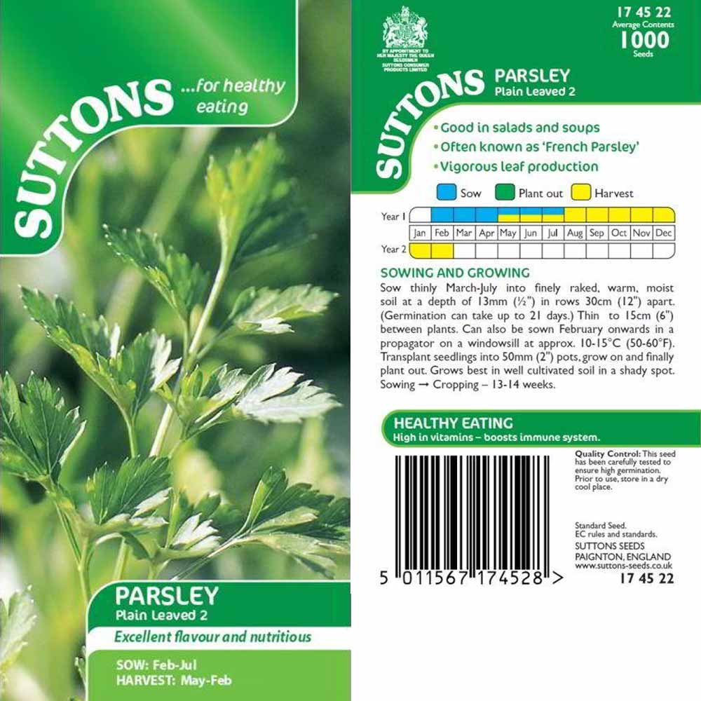 Suttons Parsley Plain Leaved 174522