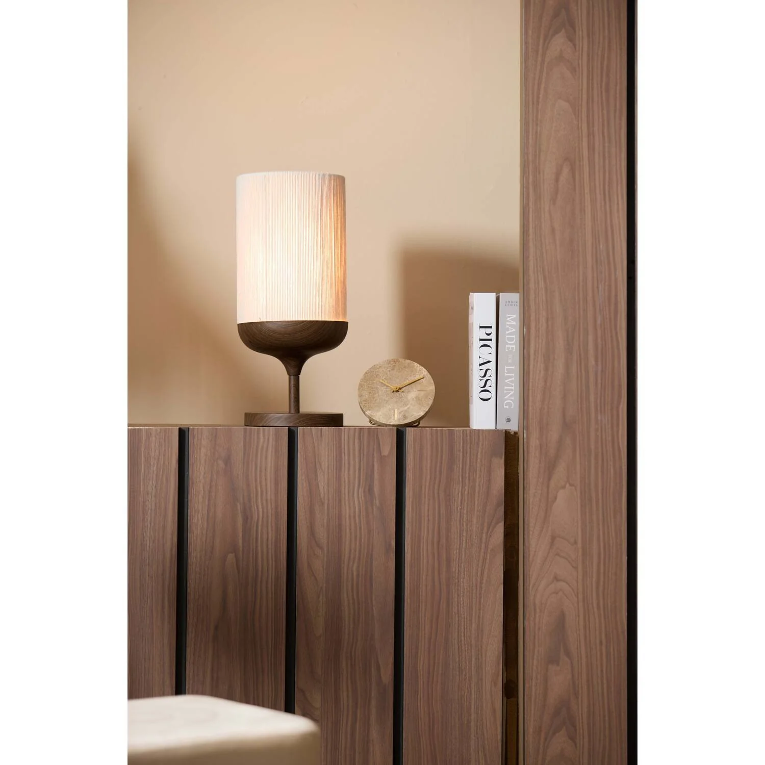 Table Lamp 22.5 x 50cm DANIA Wood Print Dark Brown & Rope Cream - Image 3