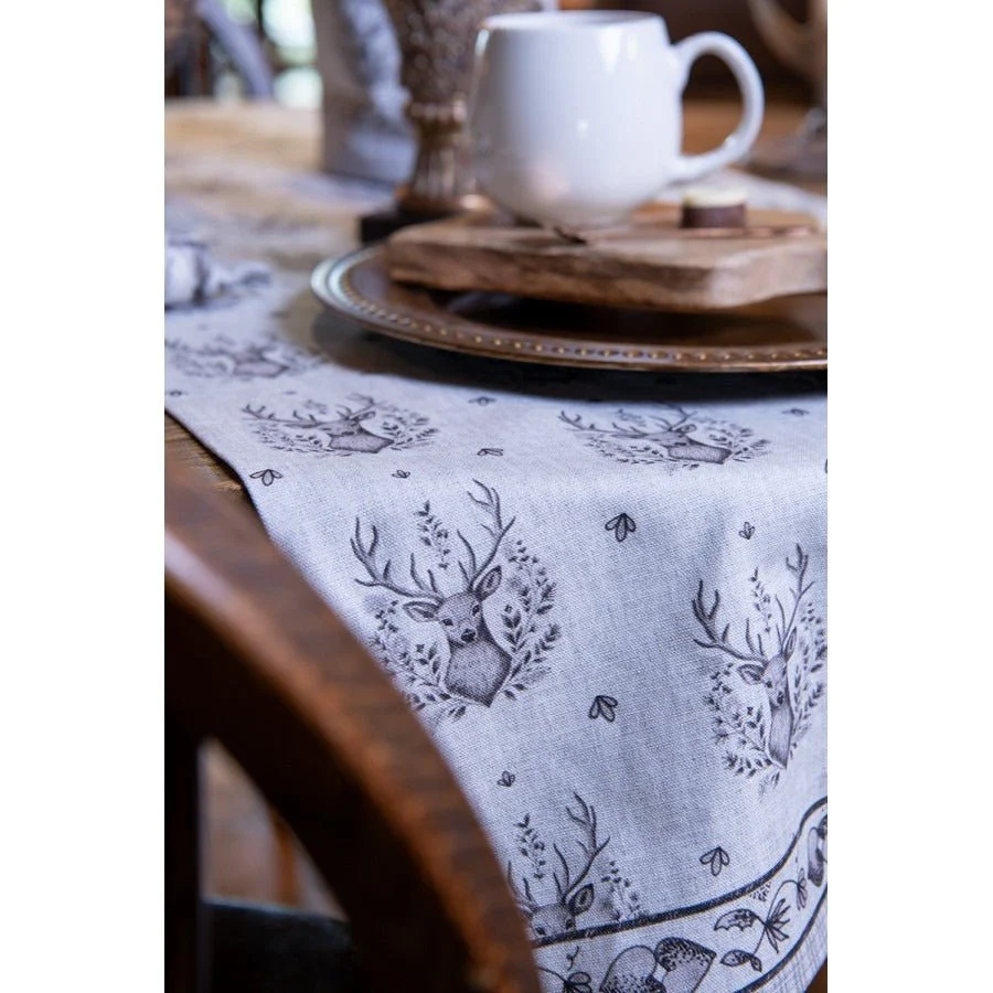 Table Runner 50 x 140cm Beige Cotton Deer Rectangle - Image 3