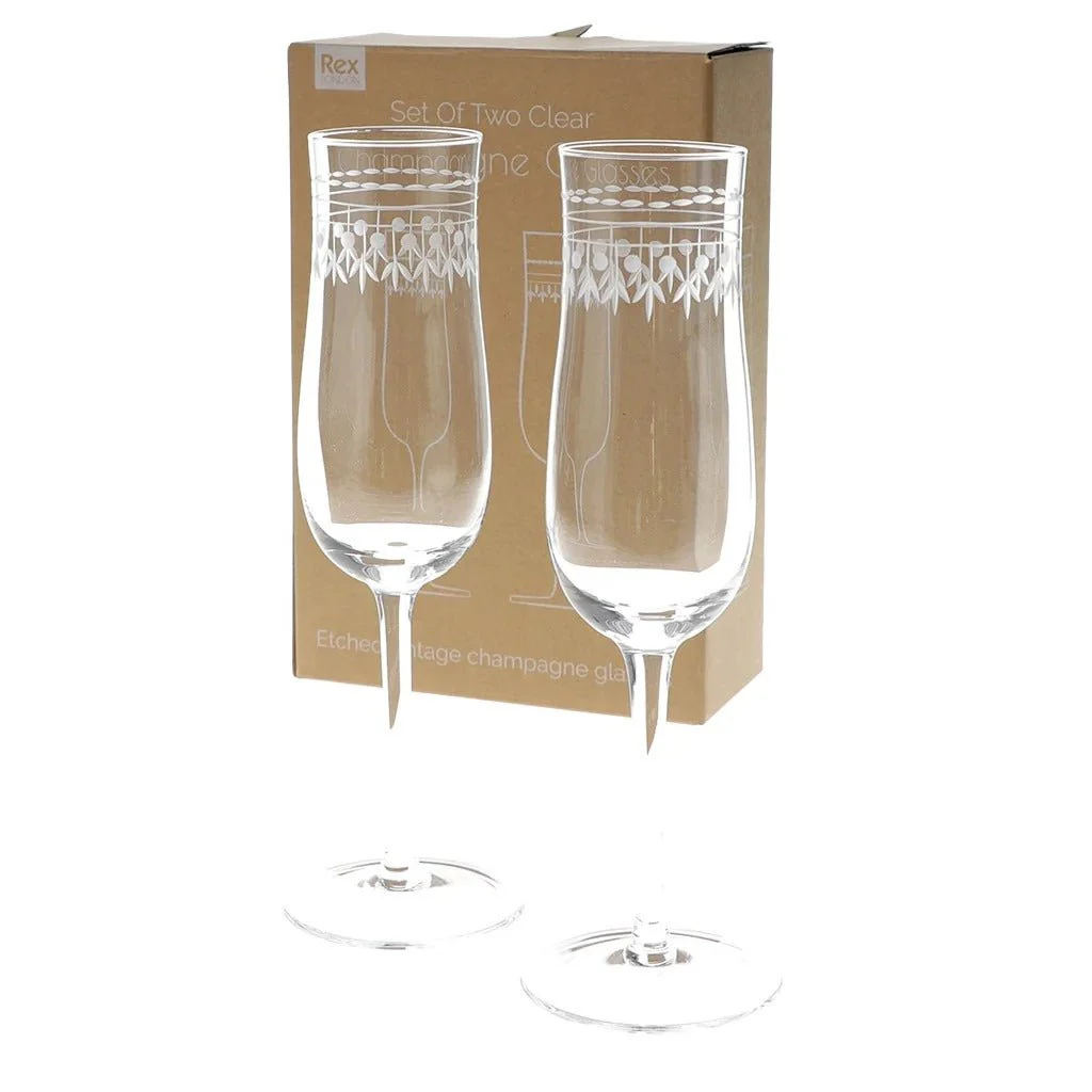 Vintage Etched Champagne Glasses 200ml (Set of 2) – Clear
