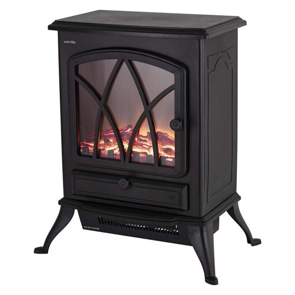 Warmlite 2Kw Electric Stove Heater Led Log Flame Effect - Black