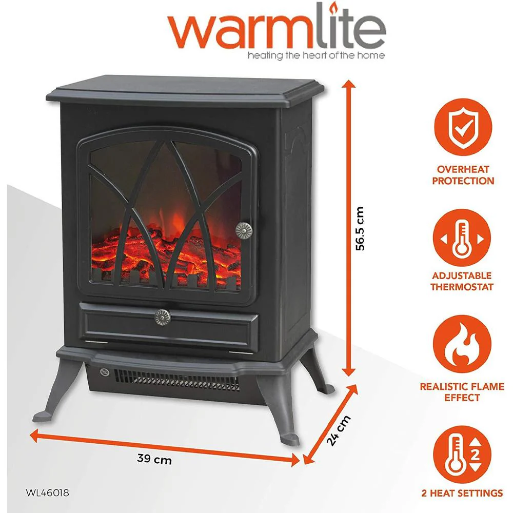 Warmlite 2Kw Electric Stove Heater Led Log Flame Effect - Black - Image 3