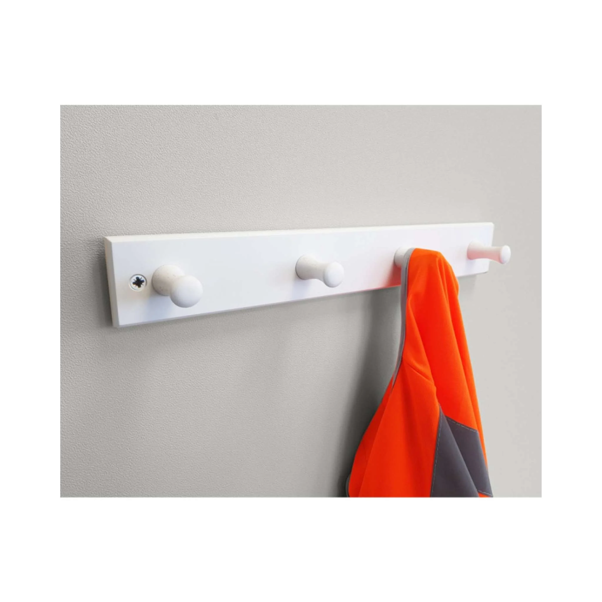 White Peg Hooks on White Board – 4 Wooden Pegs (W 455 × H 70 mm) - Image 2