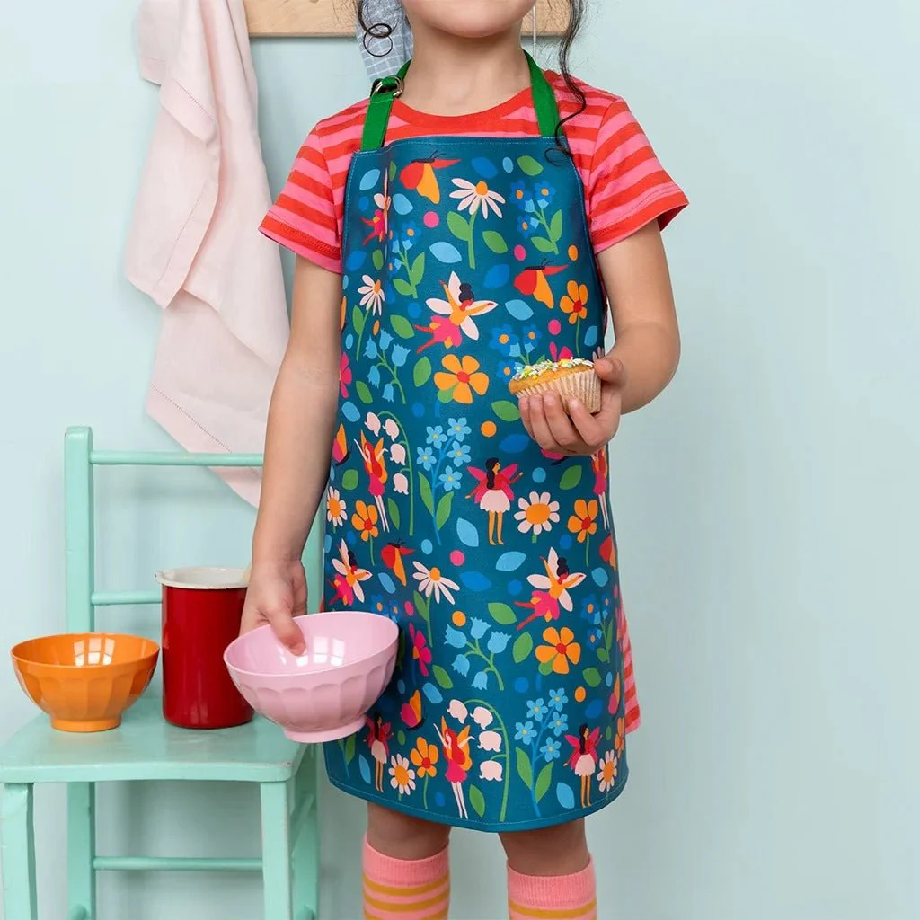 Wipeable Cotton Children's Apron – Fairies in the Garden Print - Image 2