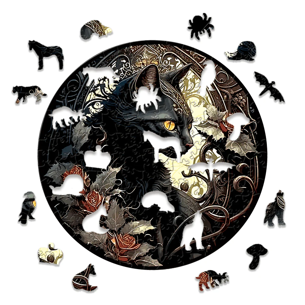 Wooden Puzzle Round 150pcs - Black Cat - Image 2