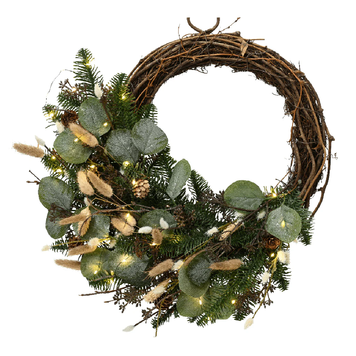 Wreath with White Berries & Pinecones Micro LED BO Indoor 60cm
